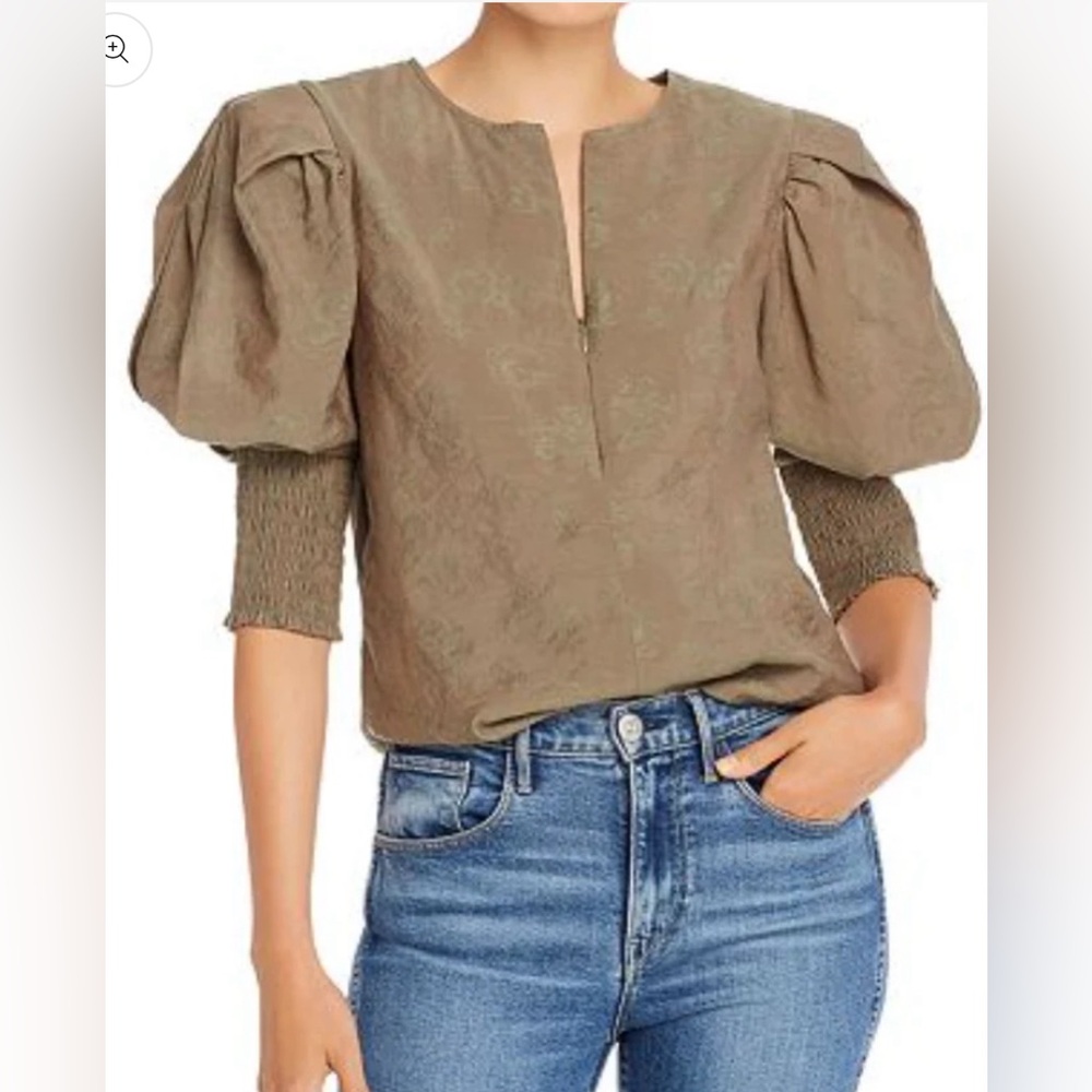 Rebecca Minkoff Puff Sleeve Cropped Top in Olive Brown